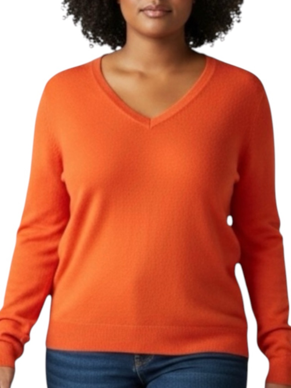STYLEMINT Cashmere V-Neck Sweater in Vibrant Orange Size 3 — see measurements